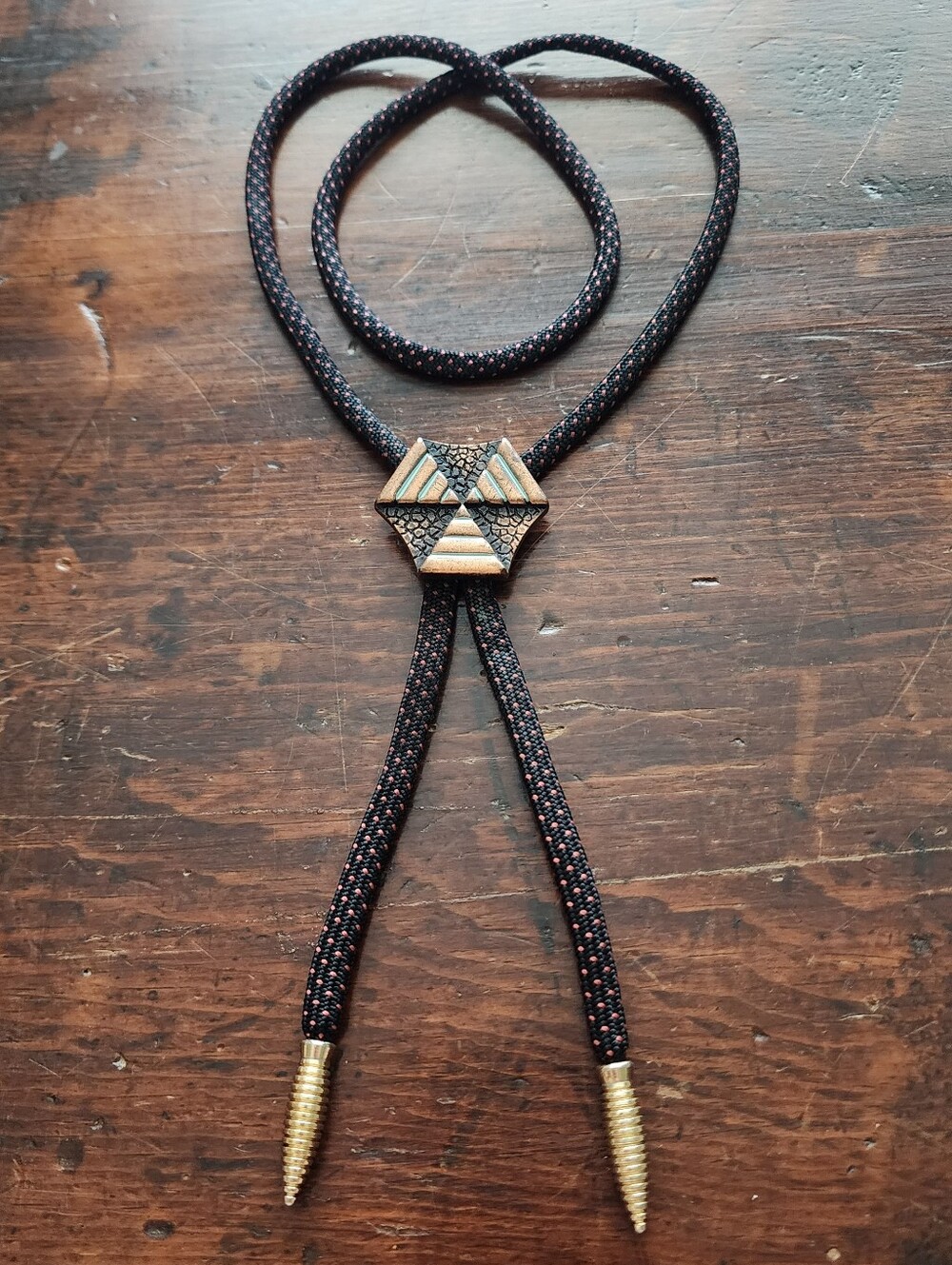 Vintage HICKOK Bolo Tie Geometric Copper Tone Western Cowboy  17" Braided USA